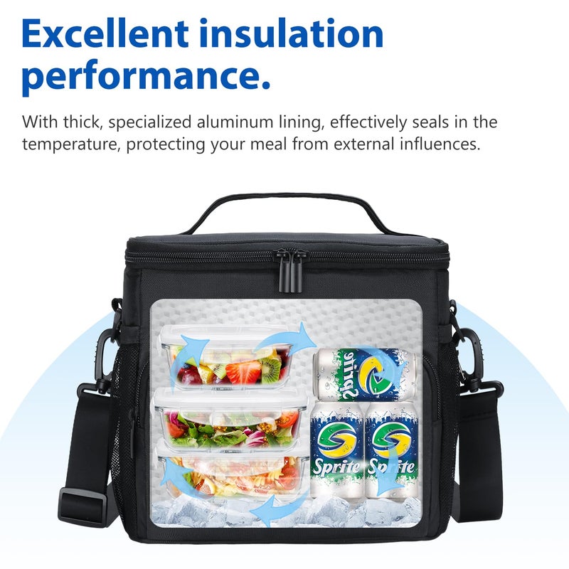 Gloppie Lunch Box for Men Women Insulated Lunch Bag Reusable Lunch Cooler Bag, Black - Image 5